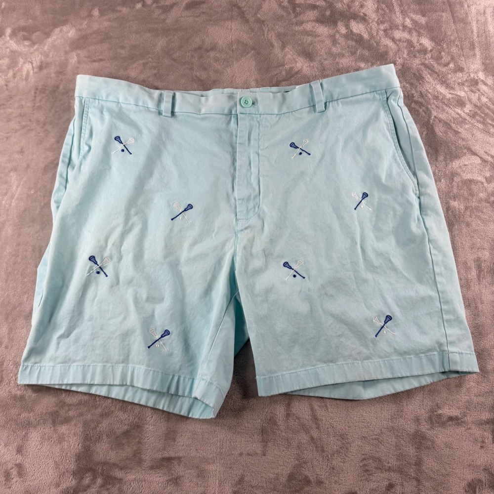 Vineyard Vines Breaker Shorts Mens 42 Blue Lacrosse Stick Embroidered Chino‎ 8in